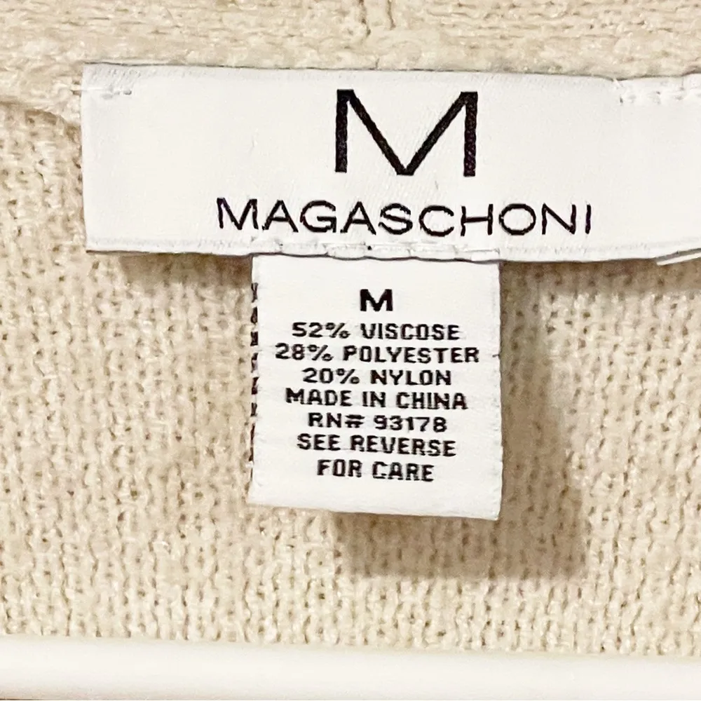 Magaschoni Medium Open Front Long Cardigan Sweater Duster Biege Pockets - Image 3