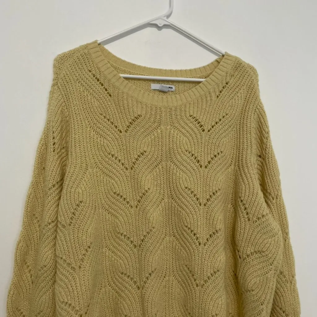 SONOMA Cozy Wave Stitch Crewneck Sweater Light Yellow Open Weave Knit Crew Neck - Image 4