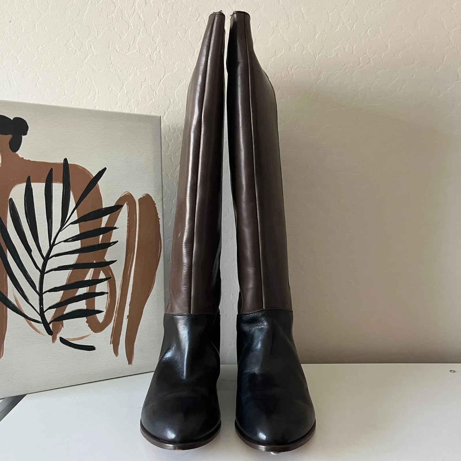 Tuckernuck Black Brown Sloane Patchwork Block Heel Knee High Boots Size 9.5‎ - Image 3