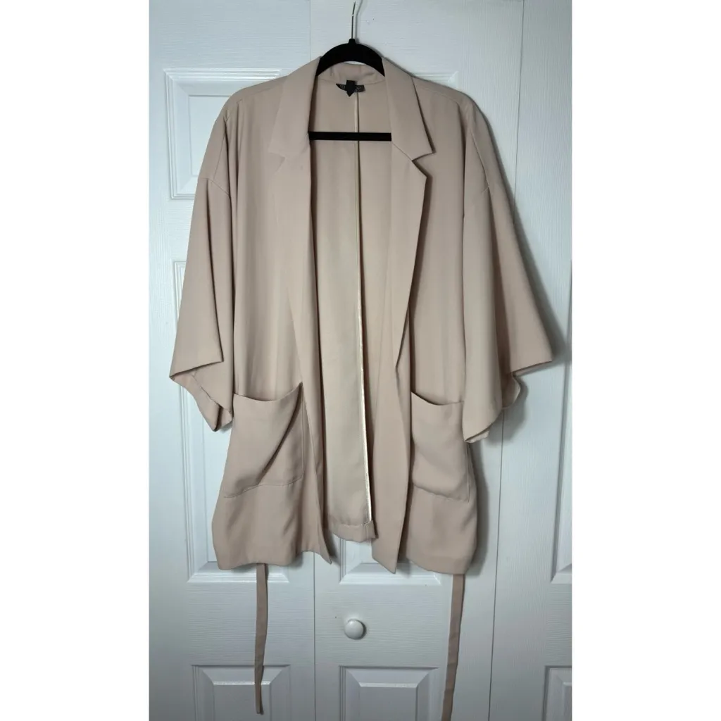 Topshop Light Pink Blush Beige Tie Waist Kimono Style Blazer Jacket Size 12 - Image 11
