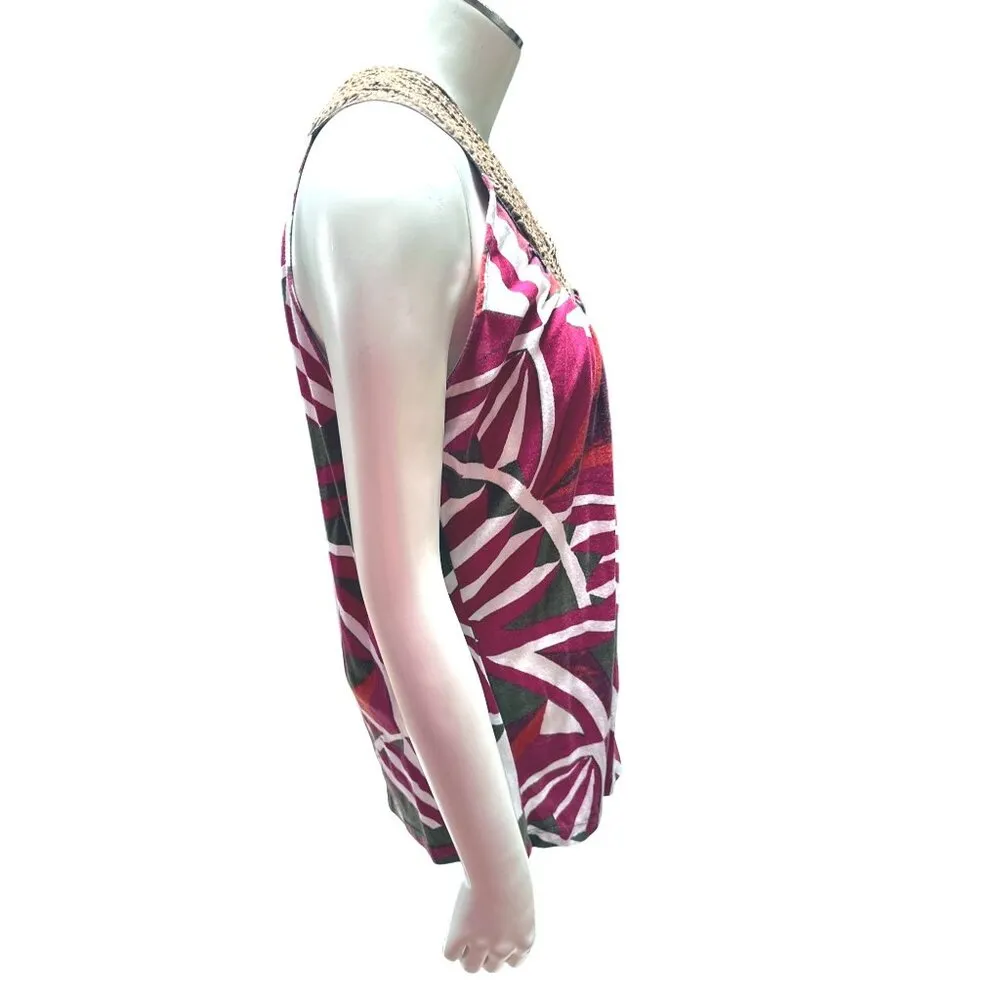 Calvin Klein Jeans Sleeveless V Neck Patterned Top M Cotton Polyester Blend - Image 4