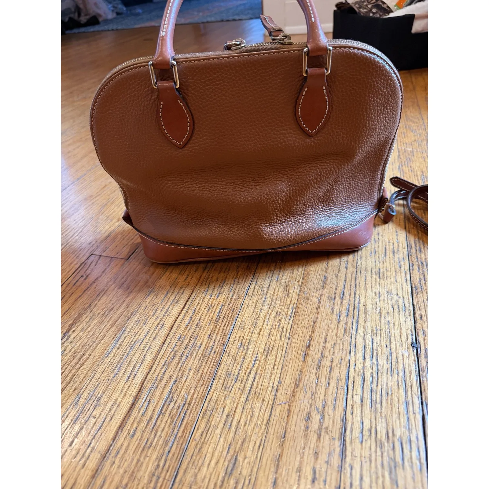 Dooney & Bourke Satchel Bag Womens Brown Pebbled Leather Zip Crossbody Purse - Image 5