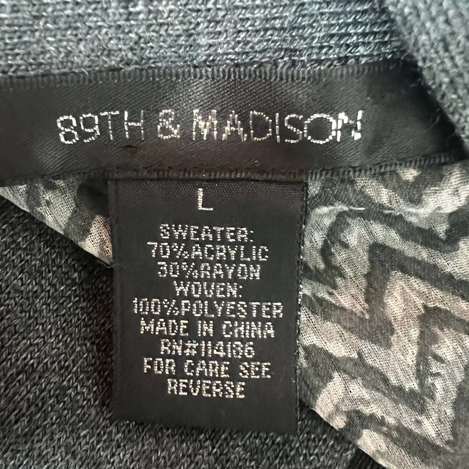 89th & Madison Womens Open Front Long Sleeve Knit Woven Cardigan Sweater Large Gray - Image 2