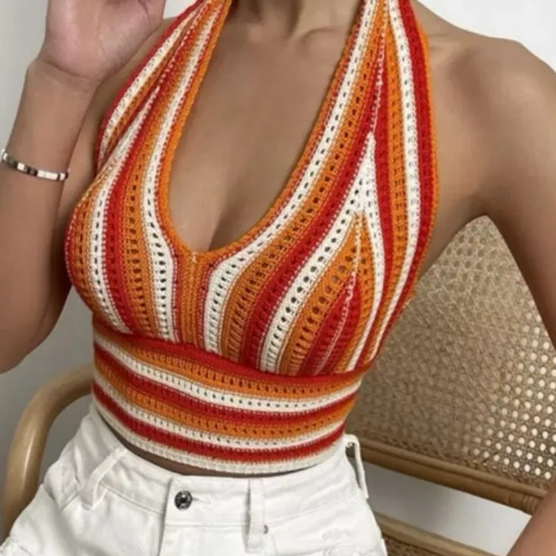 Breezaya Striped Pattern Halter Top size L Orange Size L - Image 7