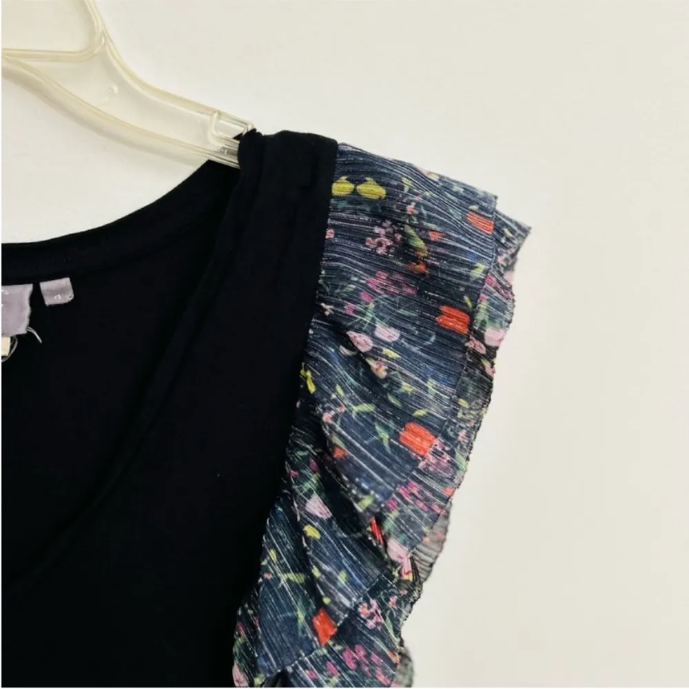 Anthropologie VANESSA VIRGINIA Black Indak Ruffle Flutter Sleeve Top Extra Small Size XS - Image 7