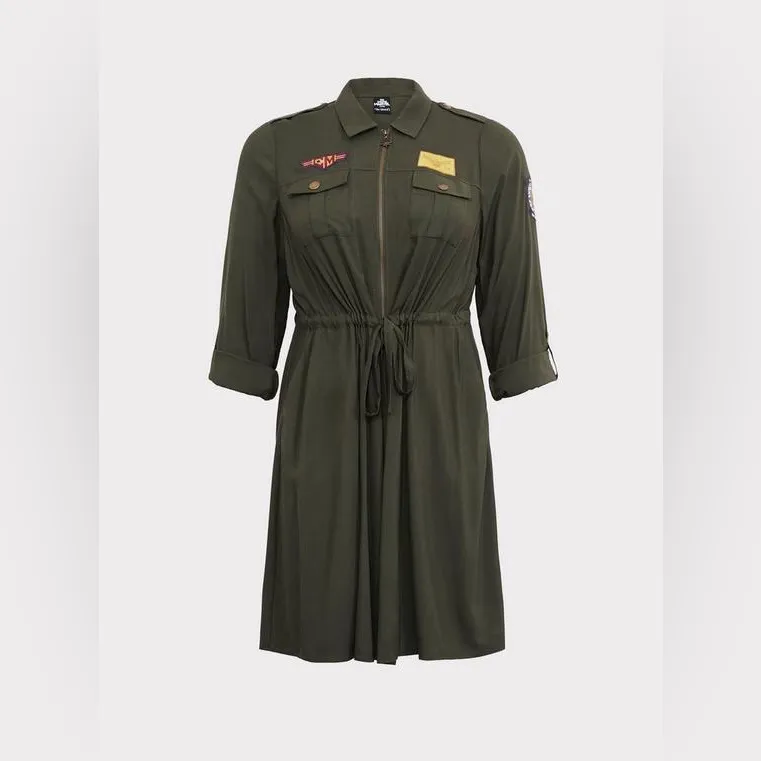 Torrid Her Universe Captain Marvel Olive Patchwork Shirt Dress Large (Torrid 0) - Image 8