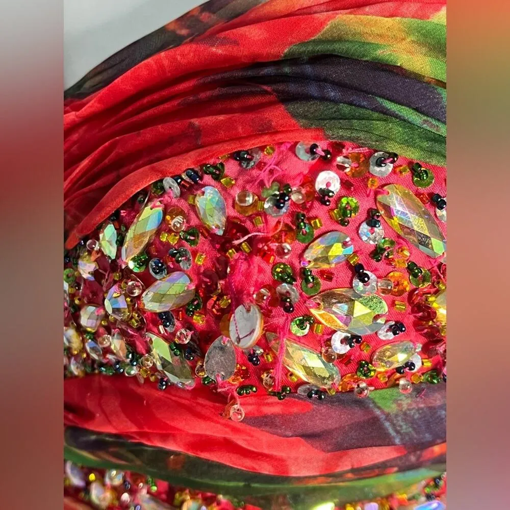 Frenchy by Heather French Henry Colorful Boho Strapless Chiffon Maxi Gown Pink Size 8 - Image 8