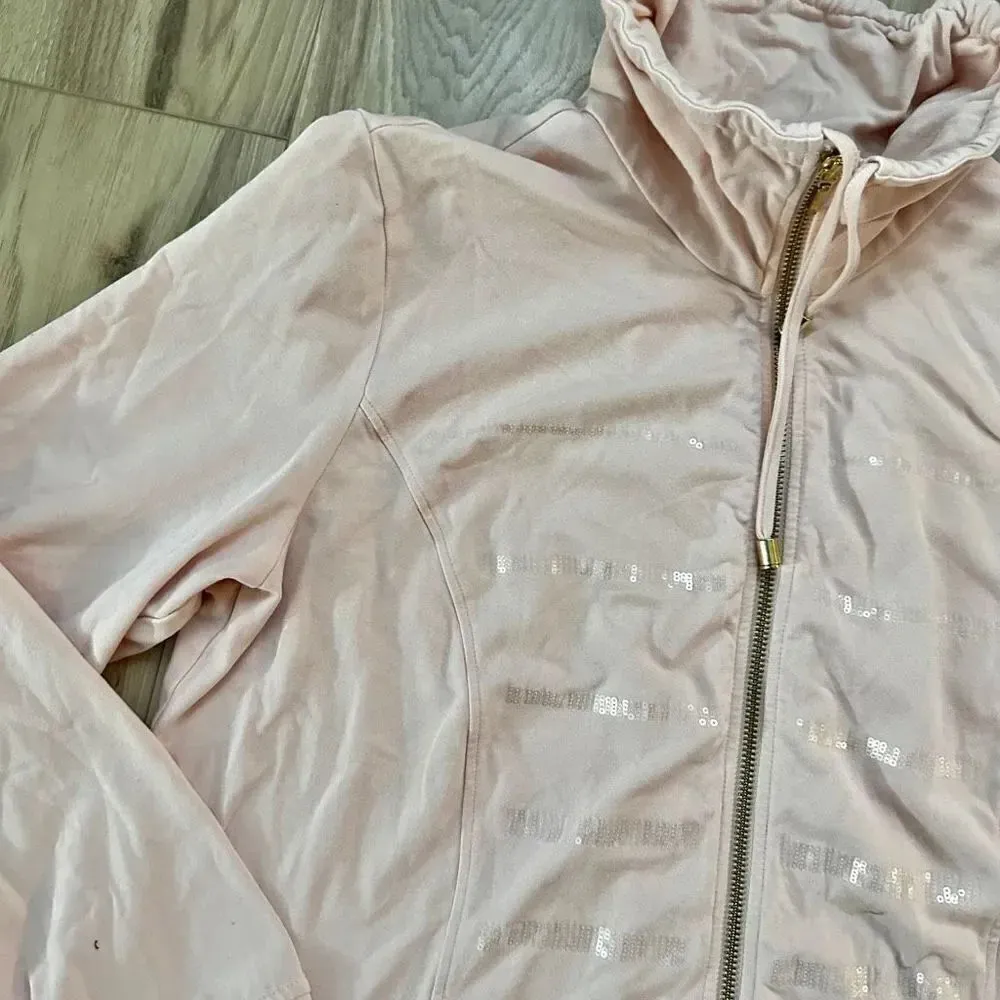 ZENERGY BY CHICO’S | Blush Pink Clear Sequin Zip Up Track Jacket | Size 2 Large - Image 2