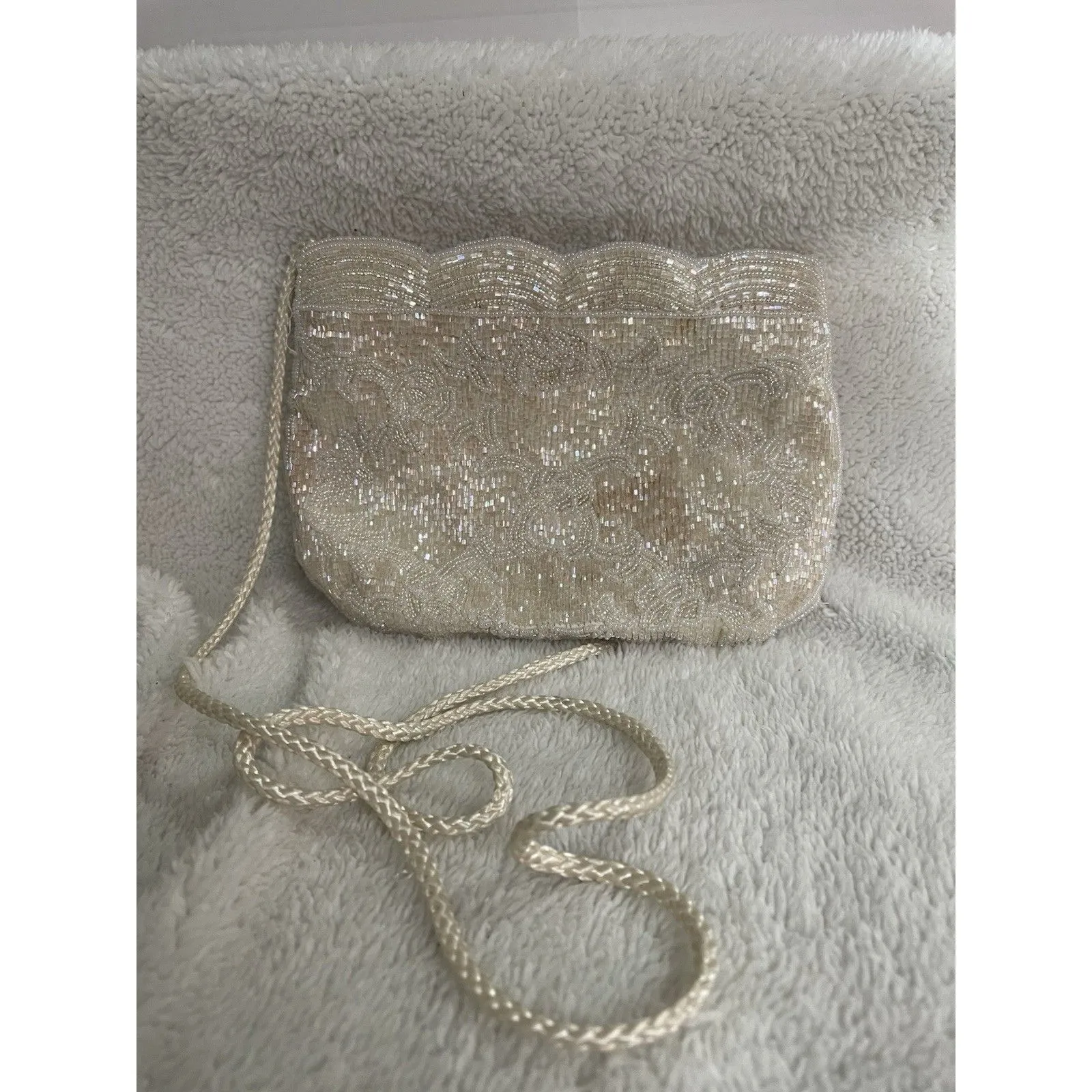 Vintage LA REGALE LTD Cream Ivory Fancy Sequin Beaded Handmade Evening Bag Macau - Image 2