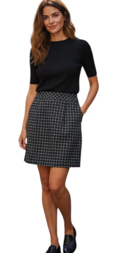 MaxMara Weekend Plaid Virgin Wool Blend Navy Blue Gray Front Pleat Skirt 6 - Image 1