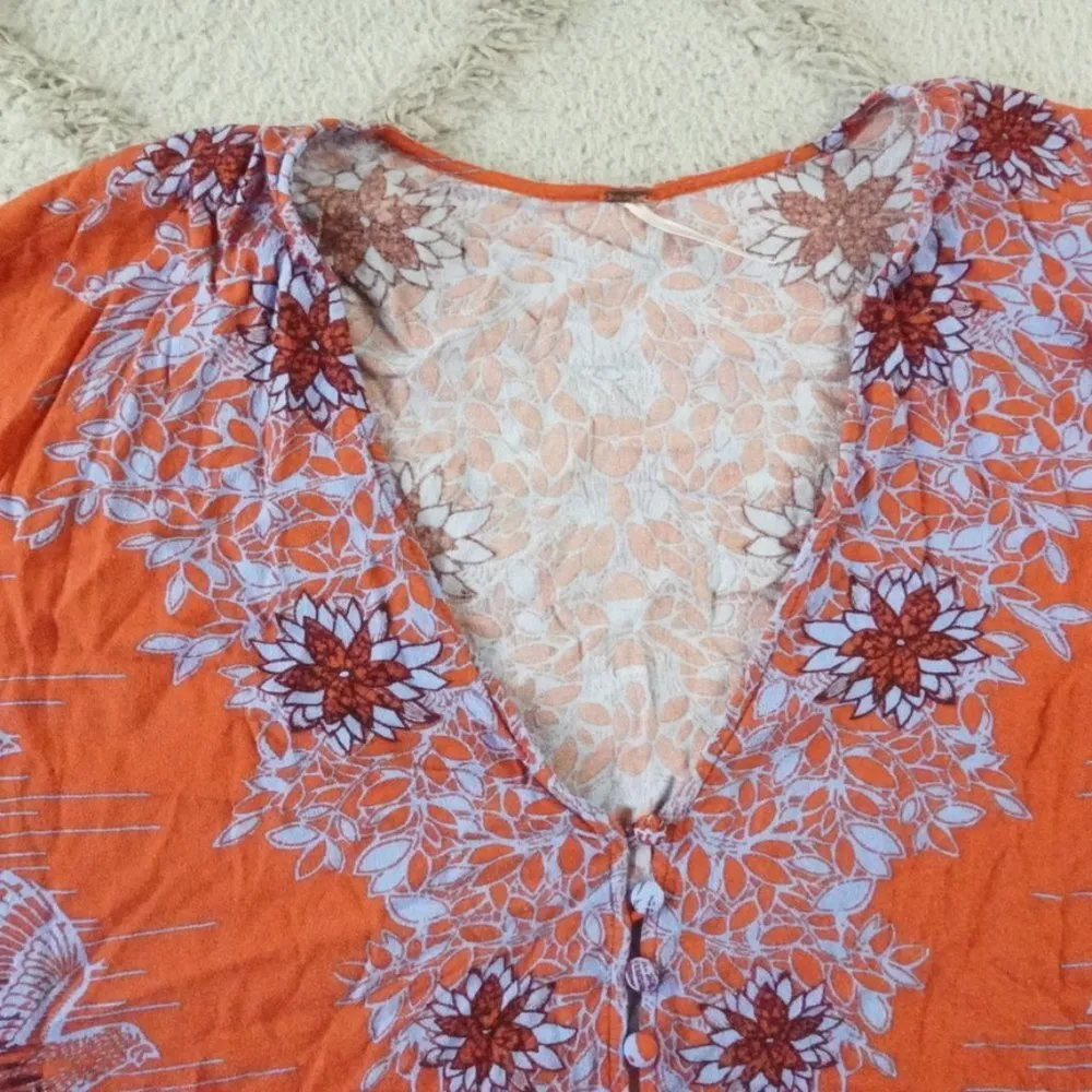 Free People Birds Of A Feather Floral Blouse Womens Small - Image 7