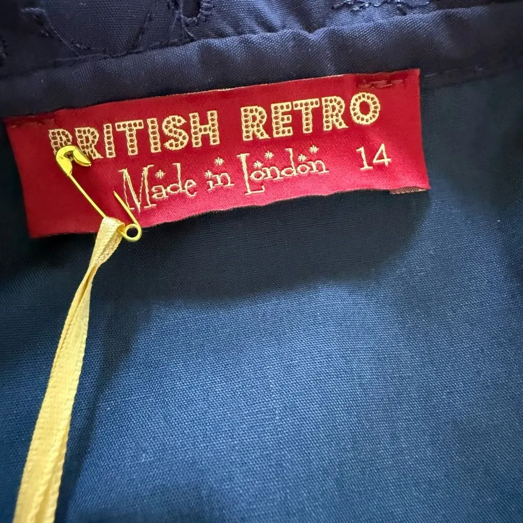 NWT British Retro Florence Navy Broderie Anglaise 50s Style Dress UK 14 US 10 Blue - Image 11