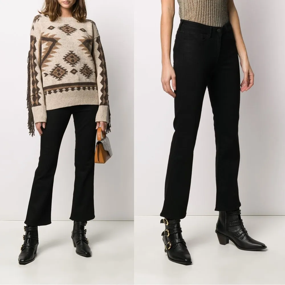 3x1 • Baby Boot cropped flare jeans Black Tear raw hem mid rise stretch denim - Image 3