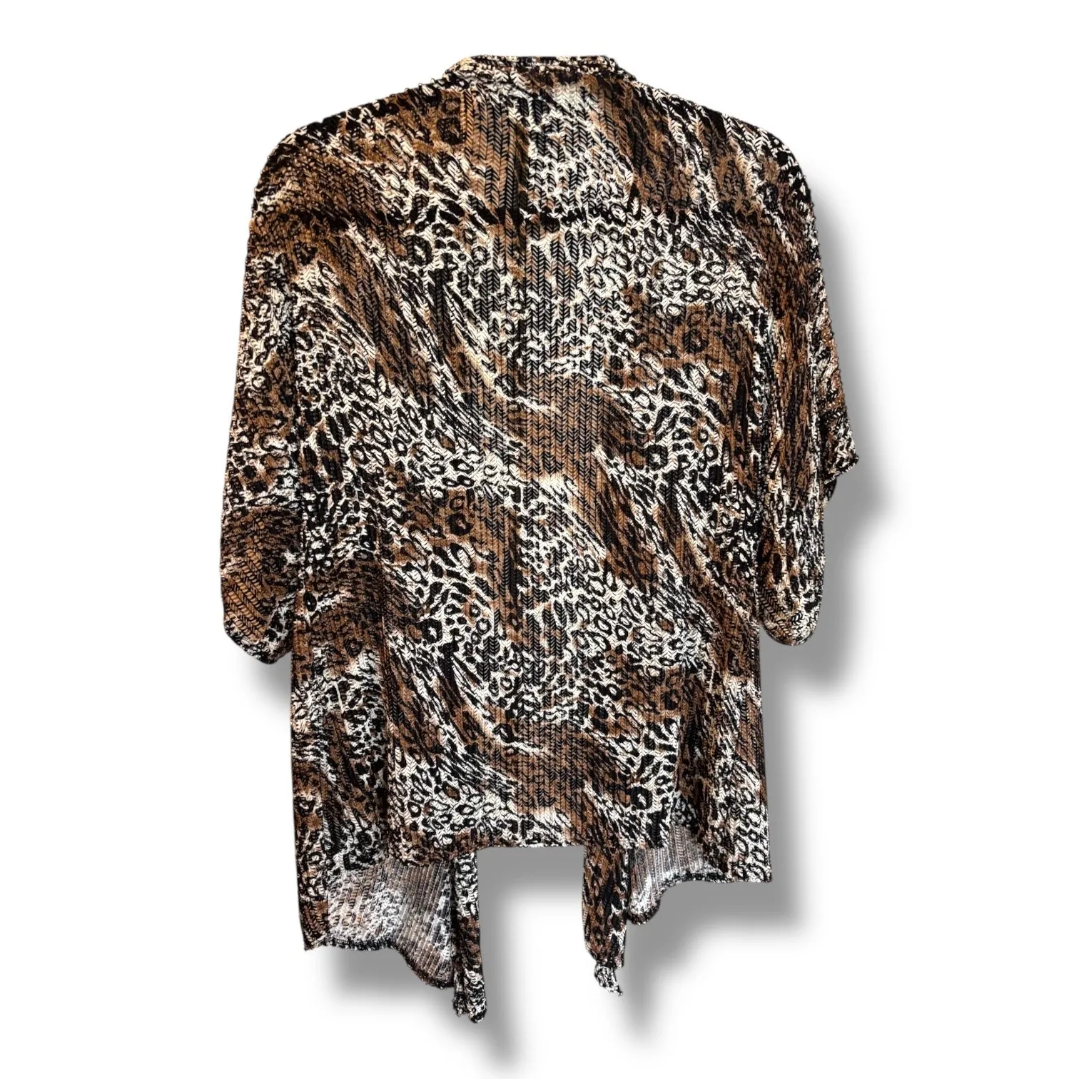 Chico's Womens Leopard Print Overpiece Textured‎ Short Sleeve Cardigan 1 M 8 - Image 4