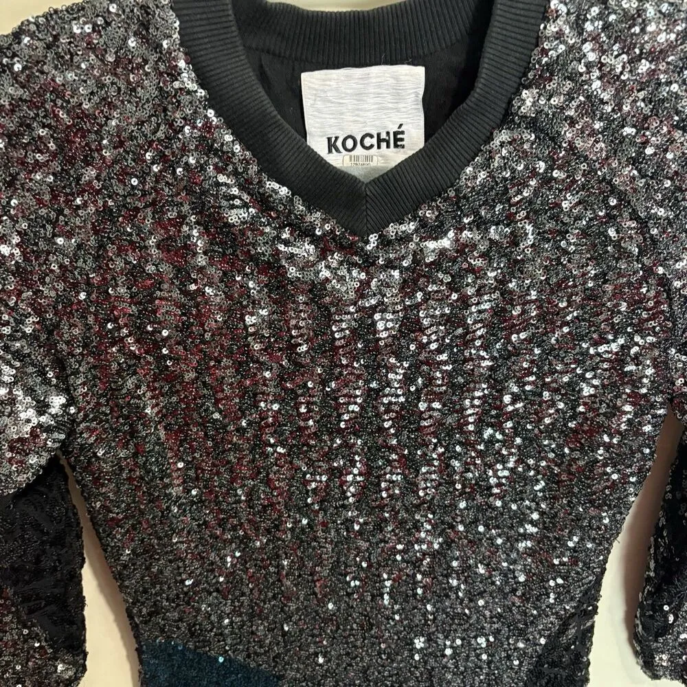 Koche Football Sequin Tee Shirt Dress Women’s 38 / US 6 Glam Sparkle Rocker RtR Silver - Image 8