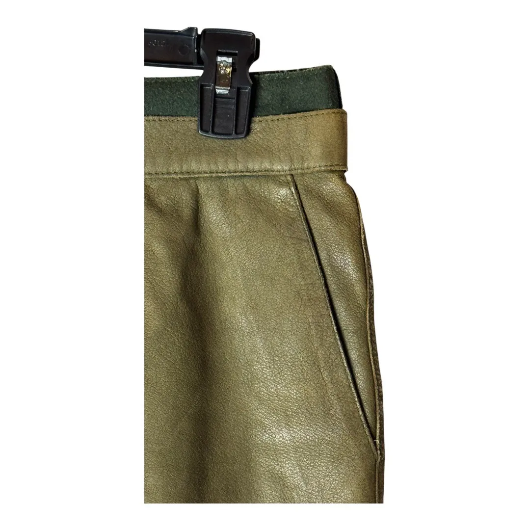 Philosophy di Alberta Ferretti Skirt Women 10 Olive Green Leather A Line Mini‎ - Image 3