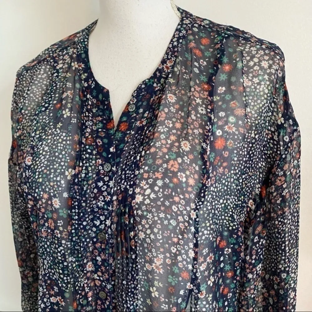 Joie • Rio Little Hippie Sheer Floral 100% Silk Blouse - Image 3