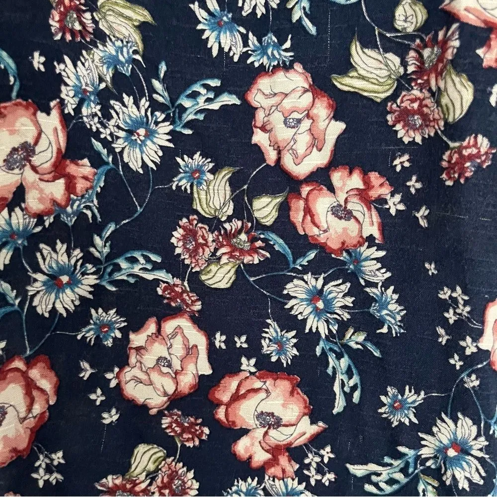 Pink Rose Floral One Shoulder Ruffle Mini Dress Navy Blue Size Small - Image 3