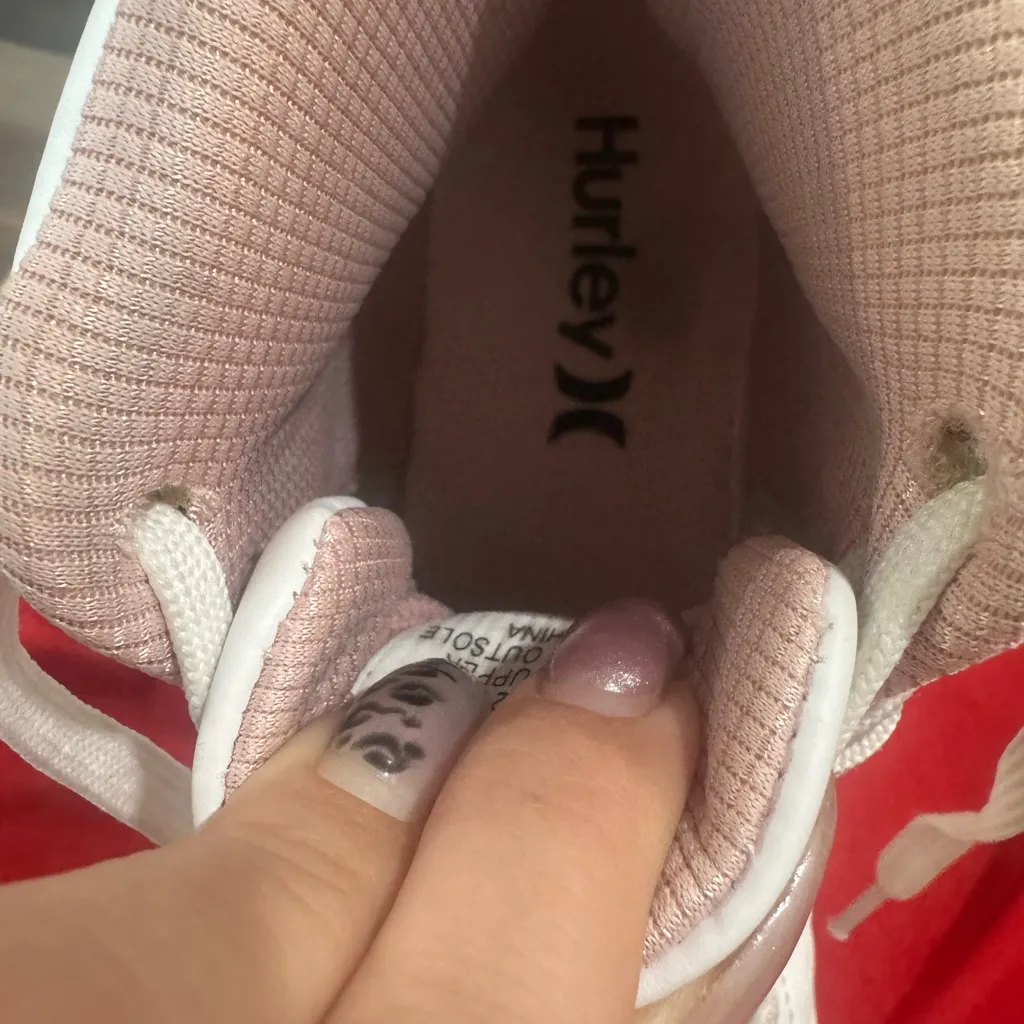 Hurley White and Light Pink High-Top Sneakers - Image 9