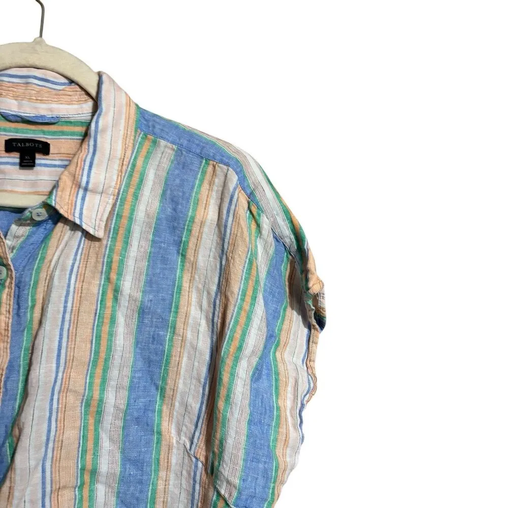Talbots Top Womens XL Multicolor Stripe Boho Line Button Up Collared Blouse - Image 3