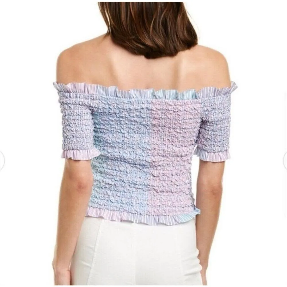 Petersyn Kinsey Top Ruffle Smocked Off The Shoulder Blue Pink Vacation XS NWT - Image 2