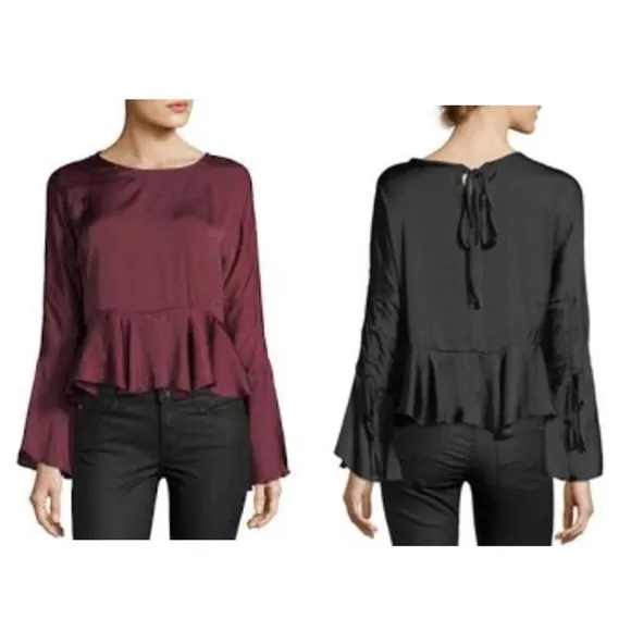 Romeo & Juliet Satin Self Tie Bell Sleeve Peplum - Image 2