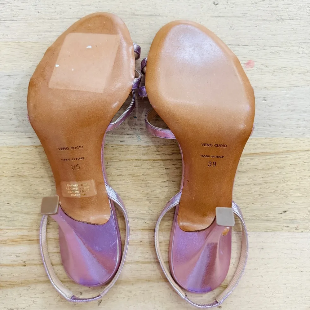 Barney’s New York CO-OP 100% leather pink metallic heels sandals NEW - Image 6