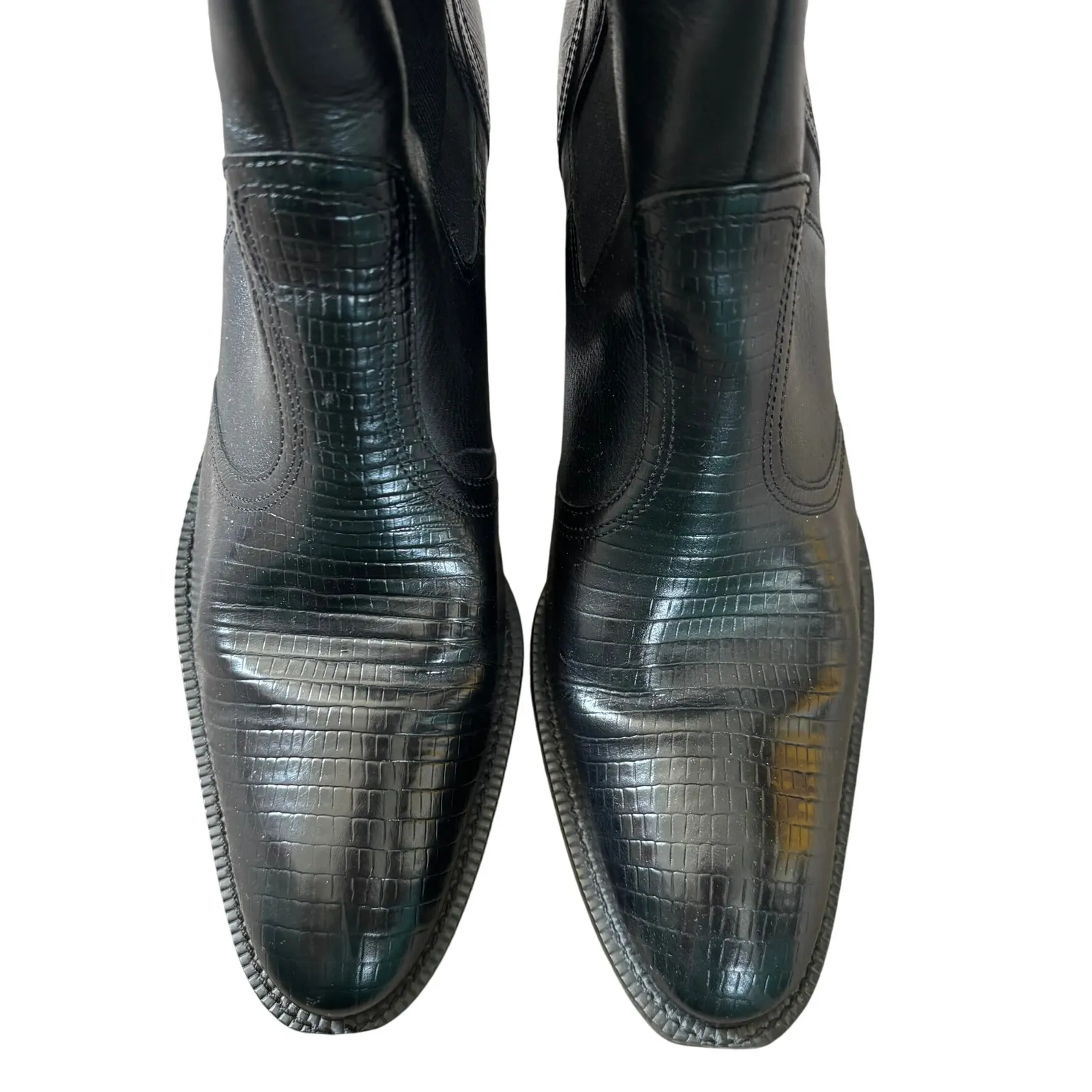 Hunt Club Cheyenne Chelsea Boots Sz 8.5 Black Leather Crocodile‎ Western Heeled - Image 3