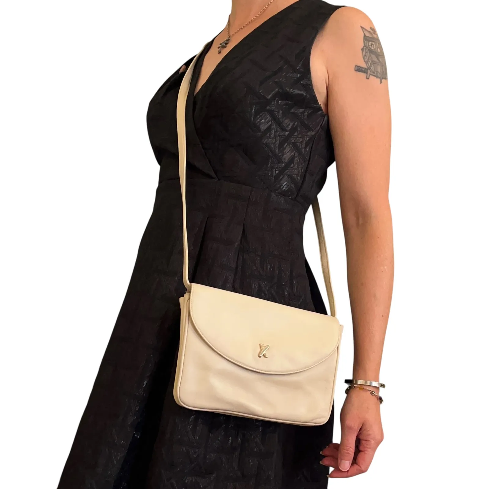 Paloma Picasso Vintage Bone White Leather Convertible Clutch Crossbody Bag - Image 2