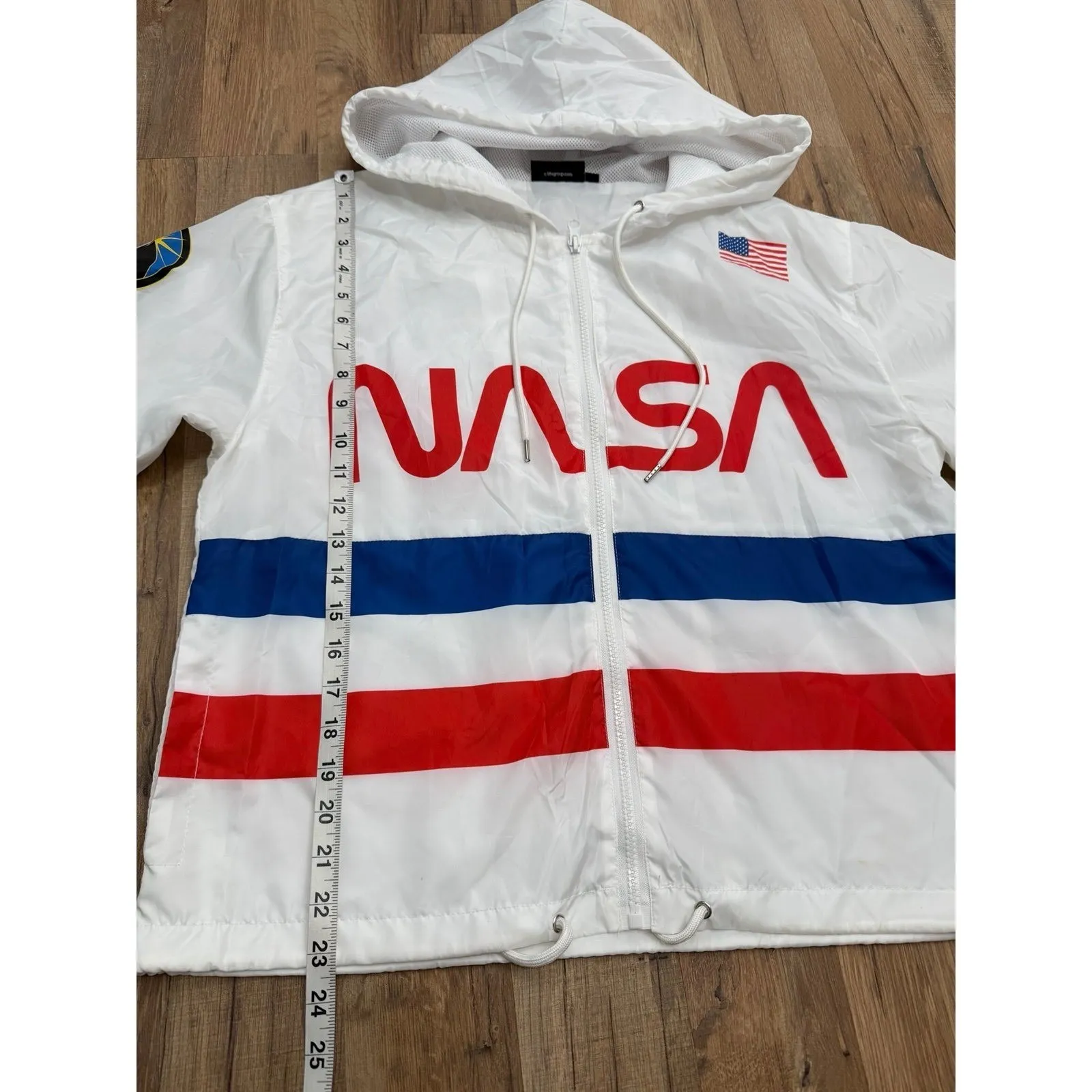 NASA Windbreaker Jacket White 1991 Space Mission Patches Hooded Size L Size L - Image 6