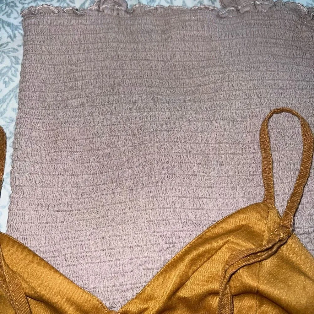 Aerie smocked bundle nude tan bralette and tube top size S - Image 5