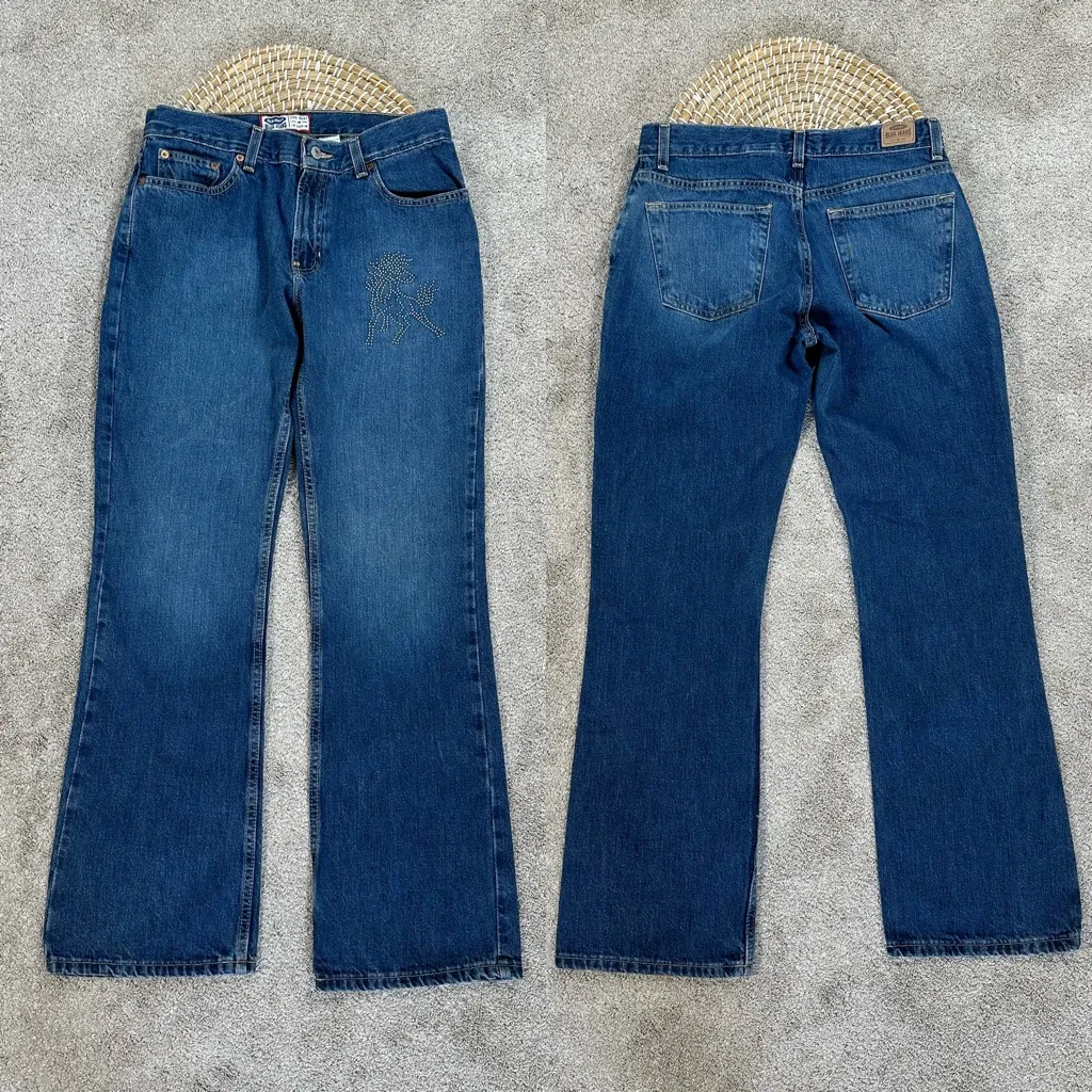 Old Navy Women’s Vintage Y2K Boot Cut Jeans Mid Rise Pony Bedazzled Size 10 - Image 2