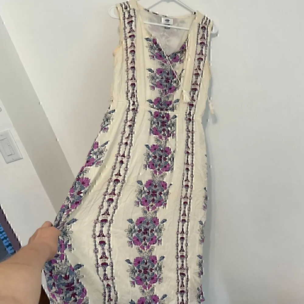 OLD NAVY Printed Tassle Boho Midi Dress Cream Ivory Floral Tassel Boho M NO BELT - Image 10