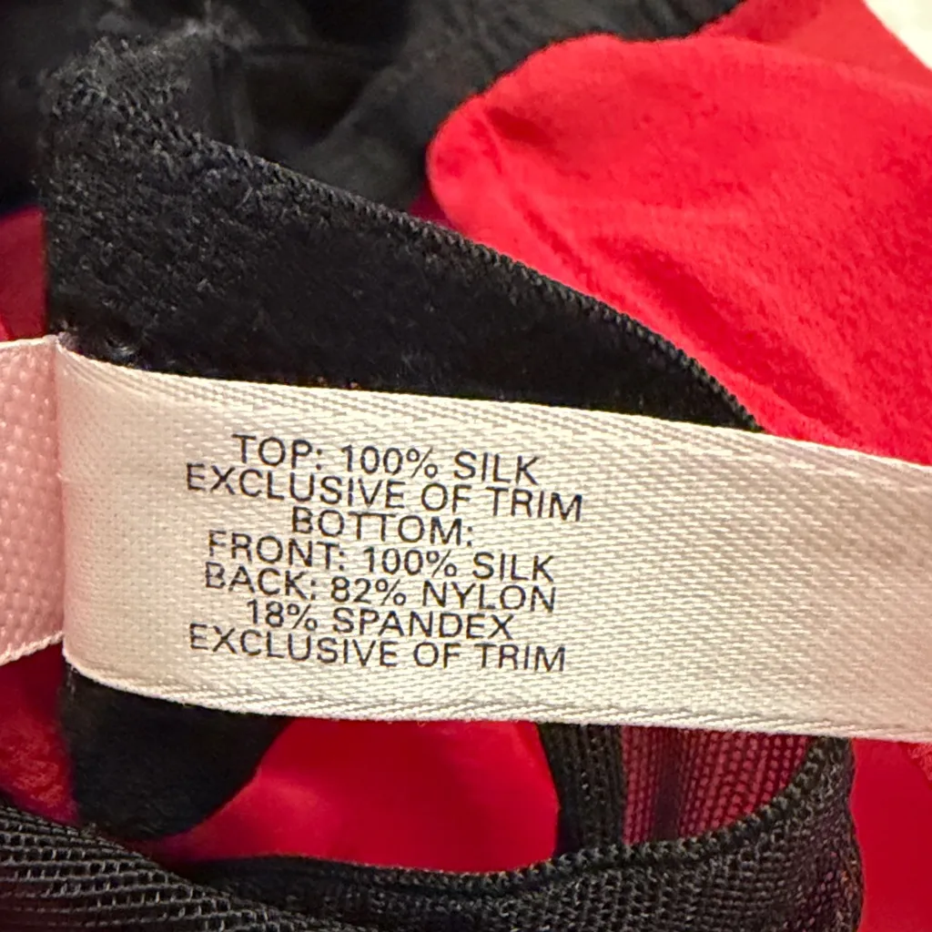 Y2K Victoria’s Secret Silk Chiffon Red Black Lace Milkmaid Slip Dress Chemise - Image 5