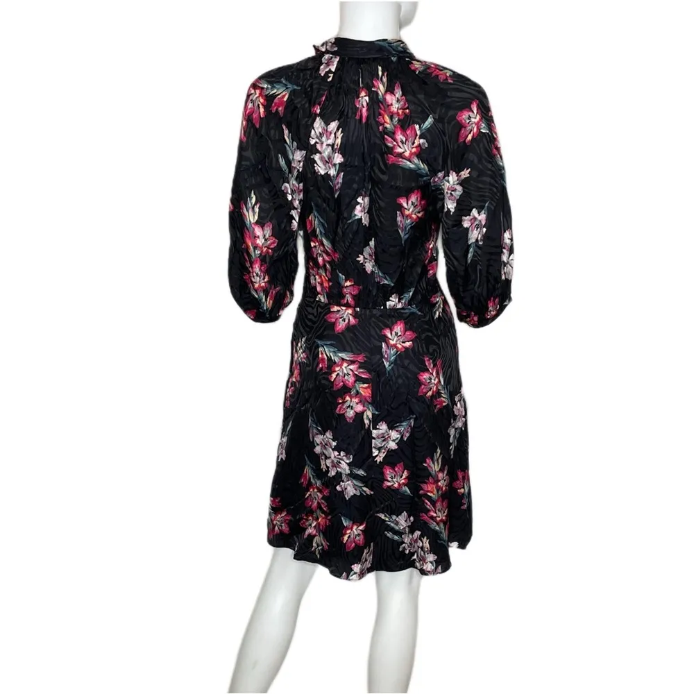 Rebecca Taylor Women’s Noha Floral Silk Dress Black Combo Sz 4 - Image 6