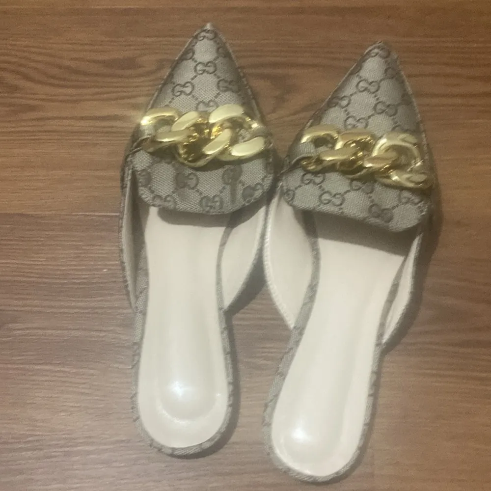 Fashion GG Cloth Pointed Monogram Brown/Gold Color Mules Women’s Size 43 Brown - Image 3