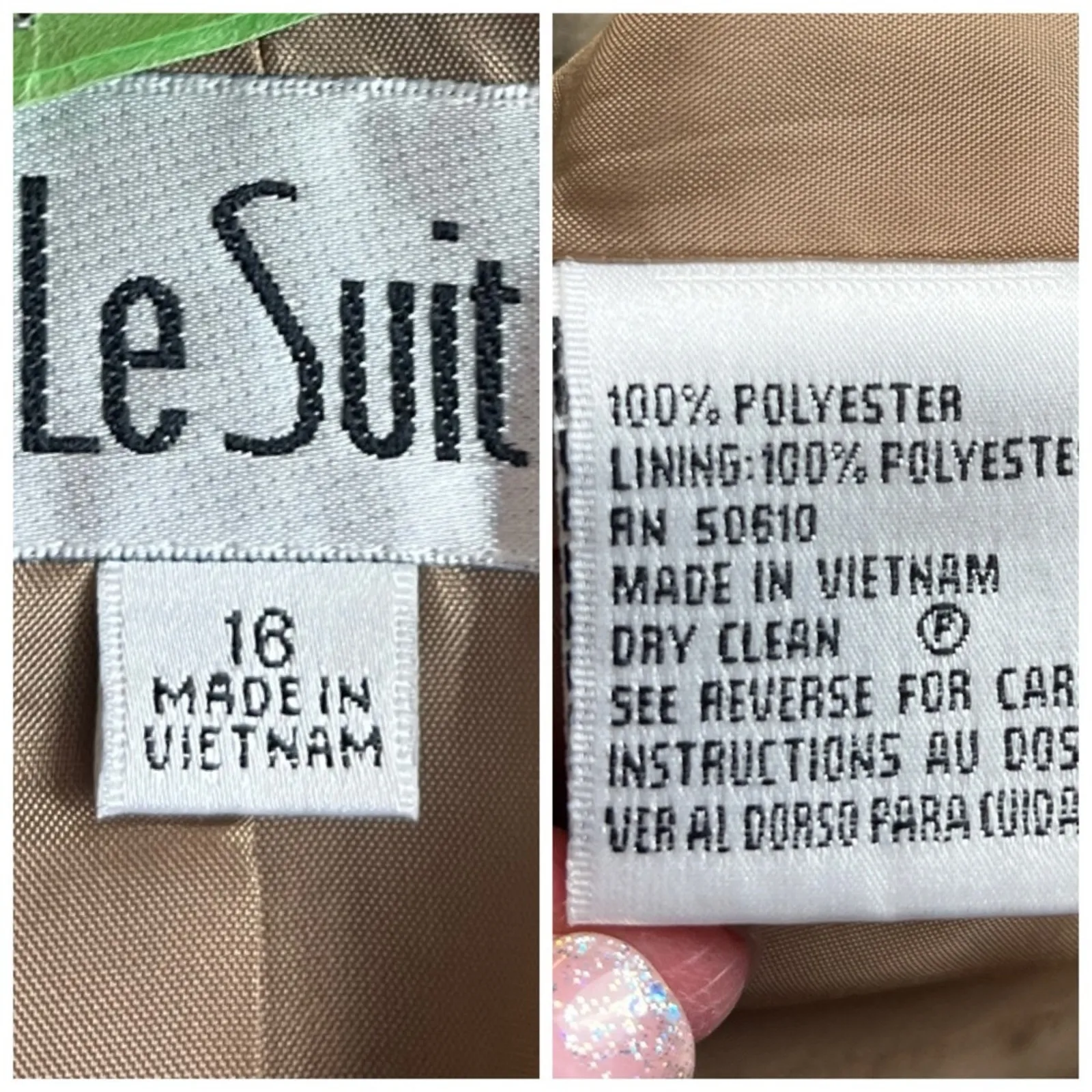 Le Suit Retro Pant Suit Set 3 Button Shawl Collar Blazer Tan Women’s Size 16 - Image 13