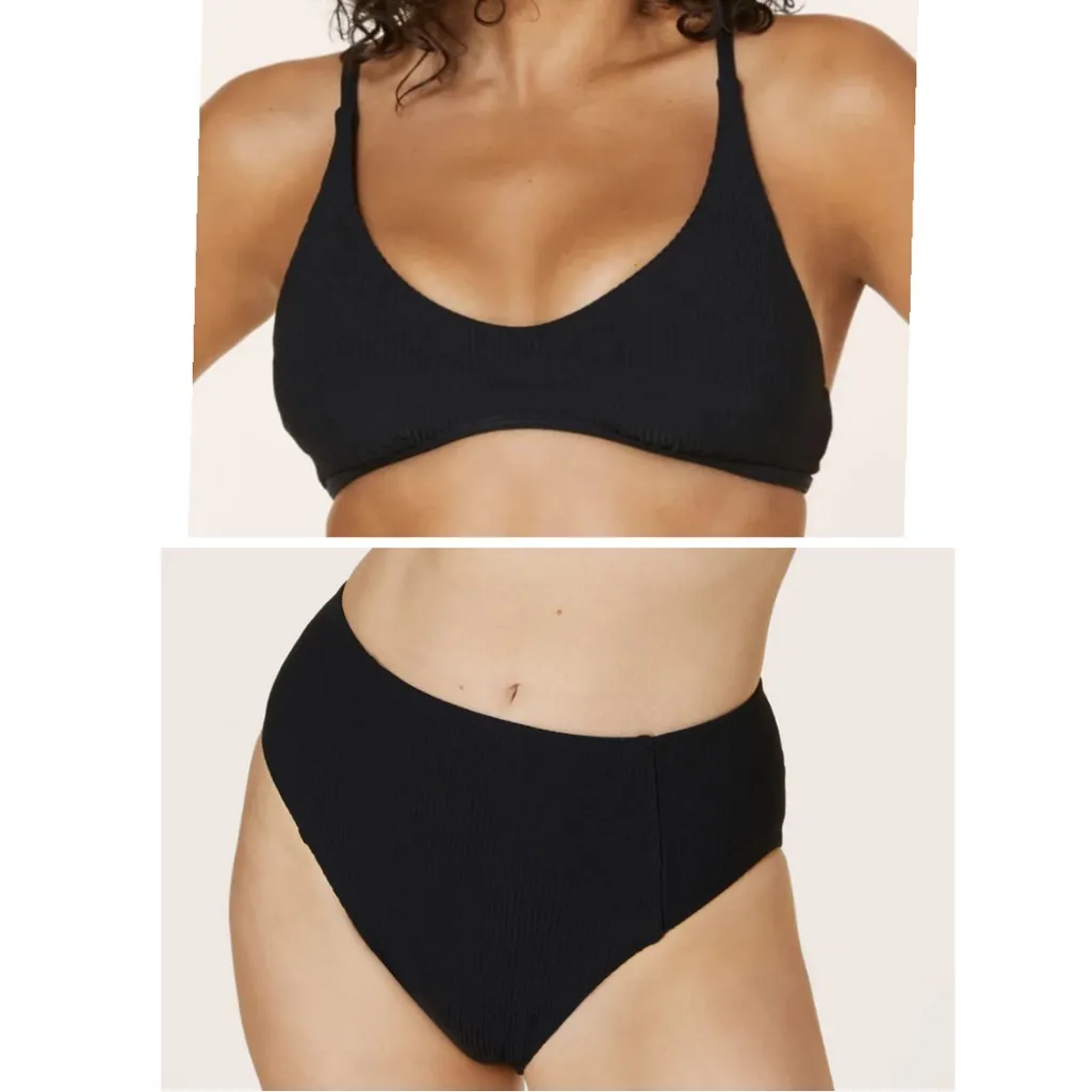 Andie Bikini Set Valencia Top High Waisted Cheeky Bottom Ribbed Black Size M NWT - Image 2