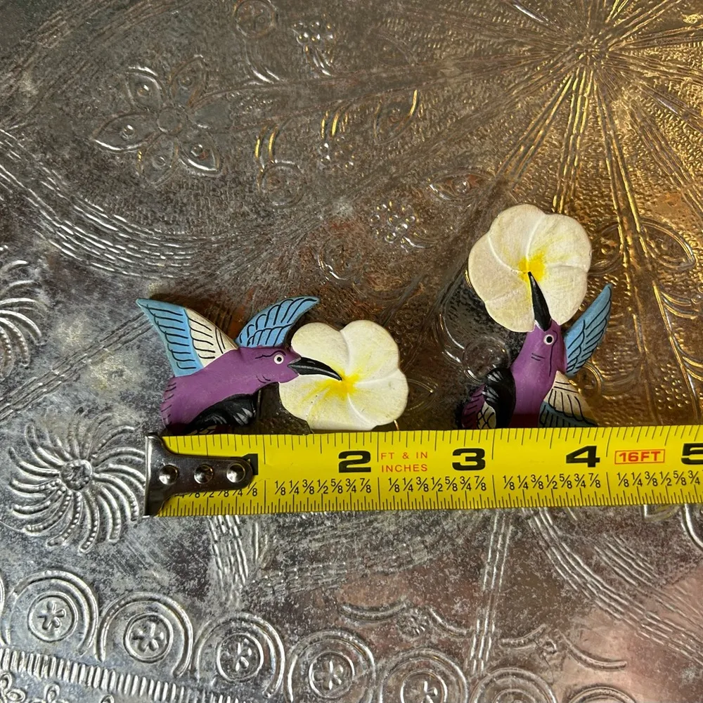 Hummingbird Wooden Earrings Purple - Image 3