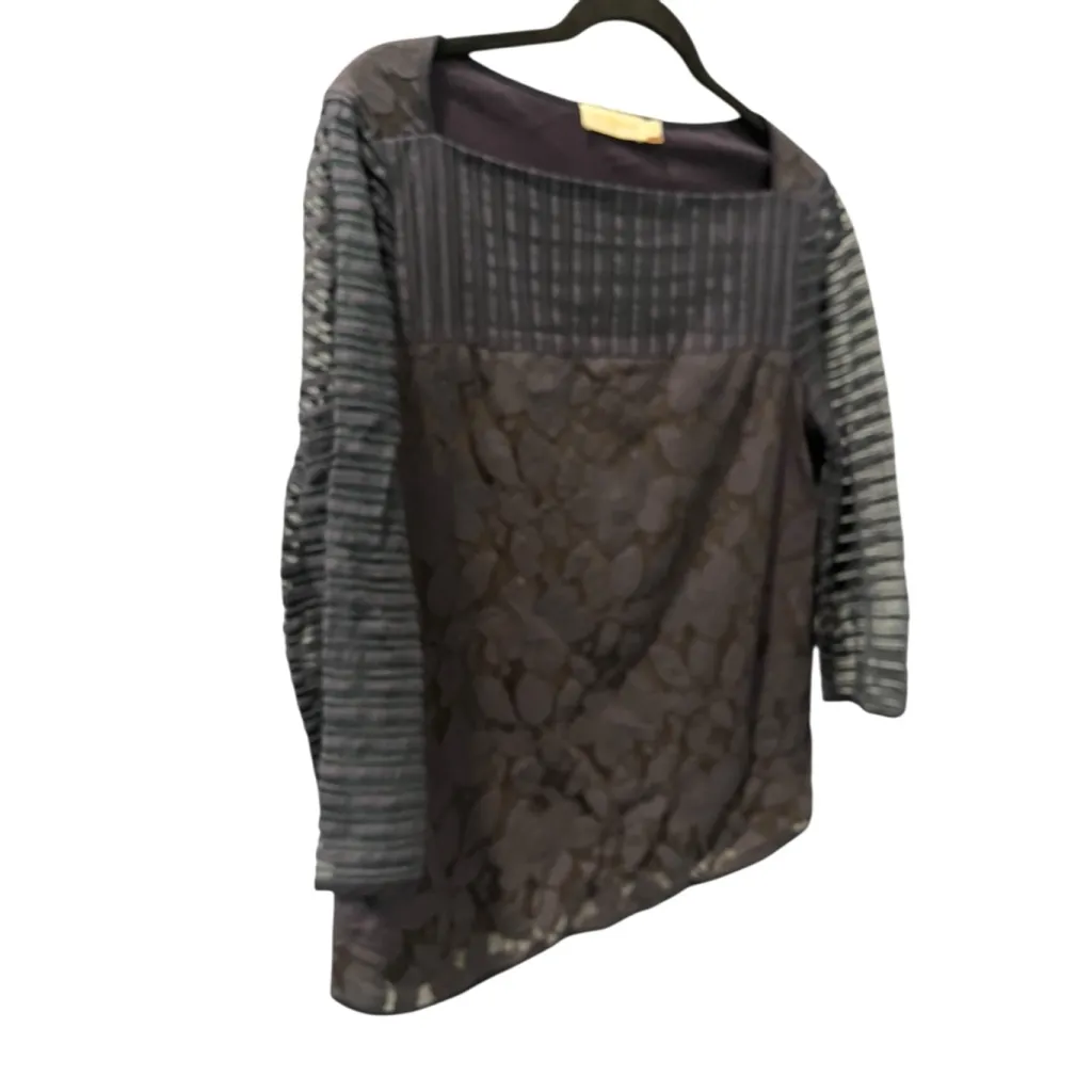 Tori Burch Lace Lined Size Medium Navy Blue Blouse Top Cotton Blend Work Floral - Image 3