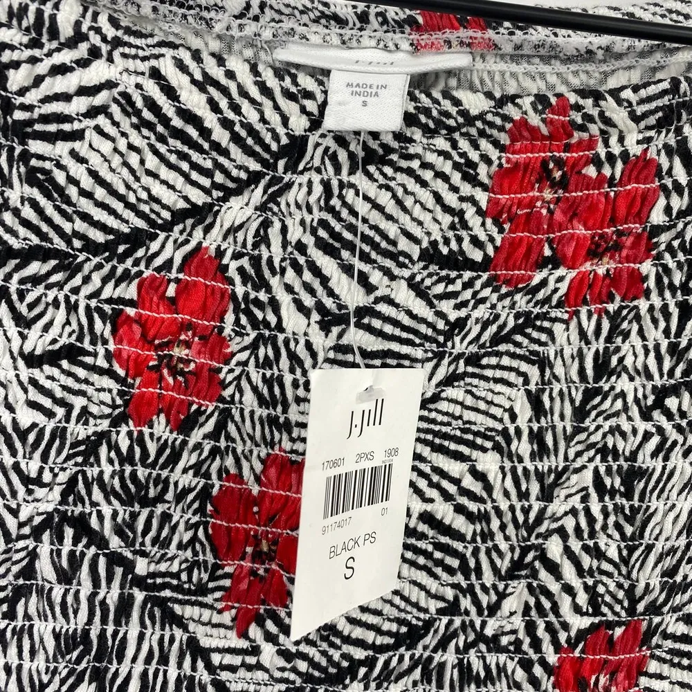 J Jill Smocked Empire Waist Top Tropical Print 3/4 Sleeve Boatneck NEW Womens S - Image 6