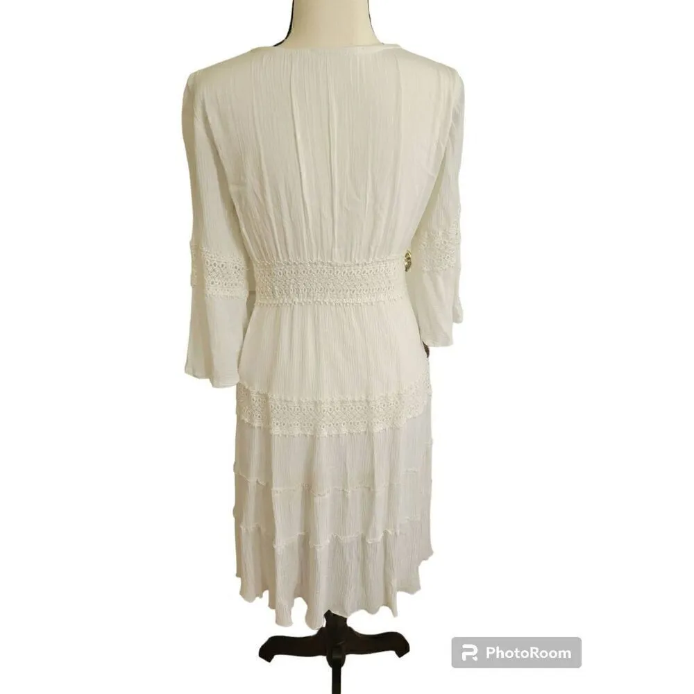 Solitaire Size Medium White Crochet Dress, Fully Lined - Image 3