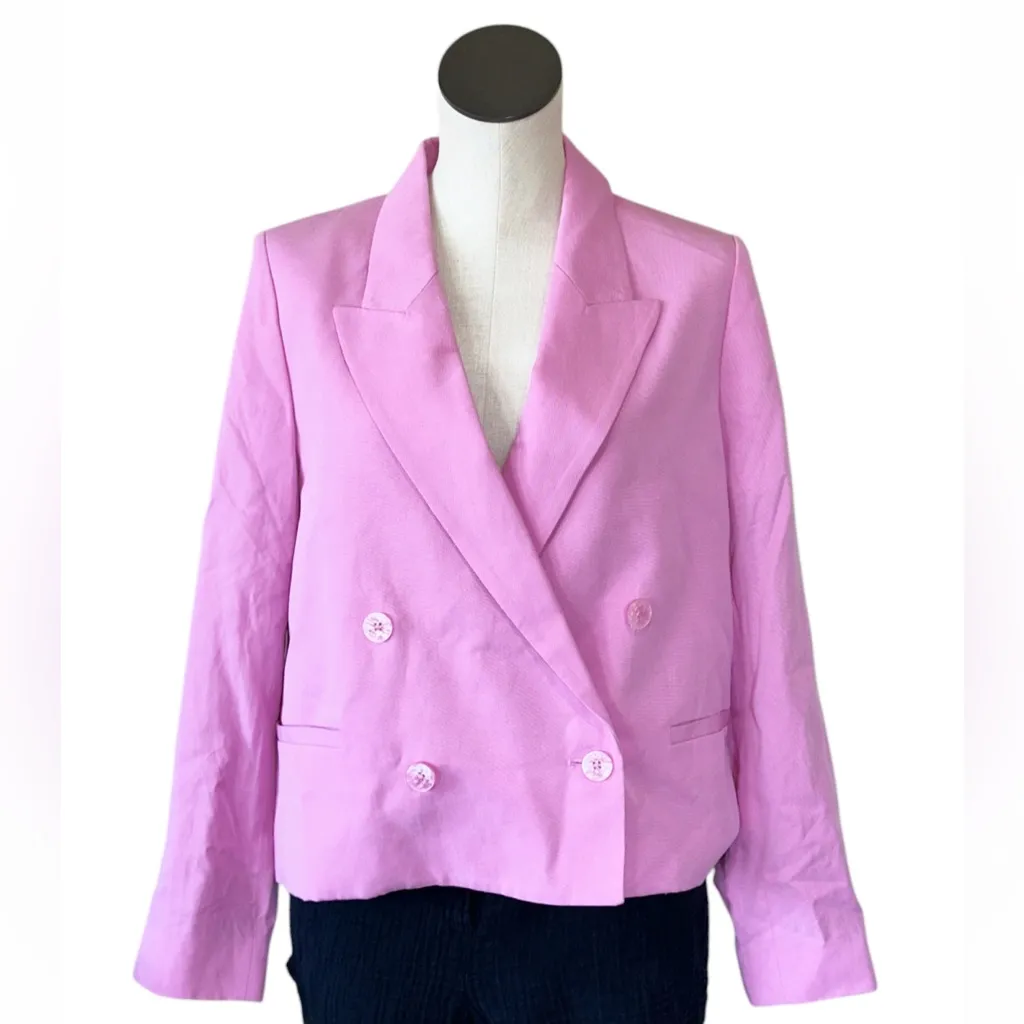 NWT Tommy Hilfiger Double Breasted Linen Blend Pink Blazer - Image 2