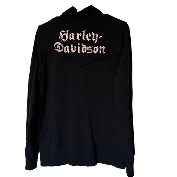 Harley Davidson Black Pink Rhinestone Embroidery Full Zipper Jacket Sweater Lrg - Image 2