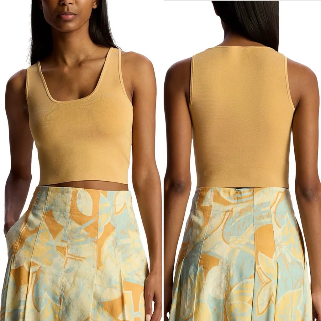 A.L.C. Cleo Compact Cropped‎ Slim Fit Scoop Neck Knit Top in Blonde Tan Size XL - Image 2