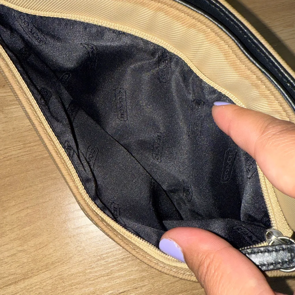 COACH khaki Canvas Leather strap Demi Mini Hand Bag Purse Pouch 7407‎ K - Image 9