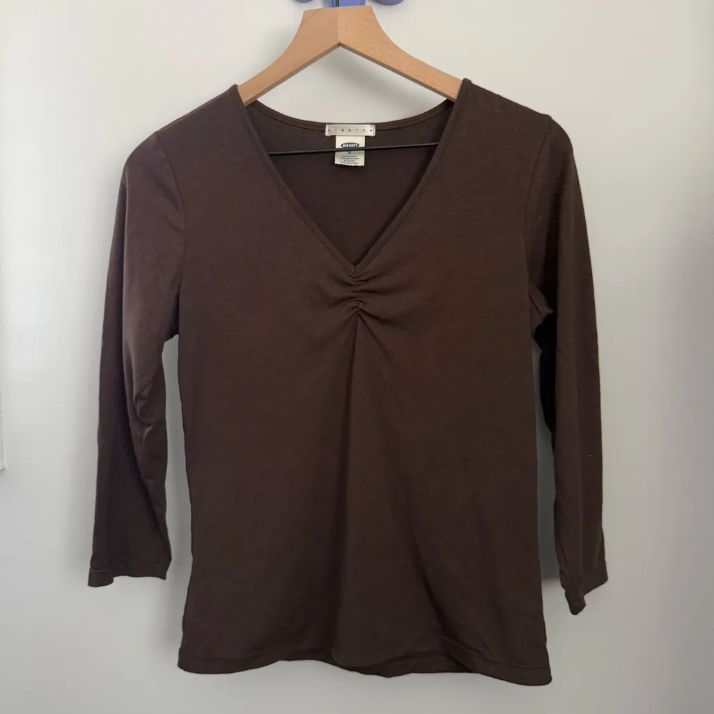 Old Navy Medium Y2K 2002 Brown Ruch Front Tee Half Sleeve Fall Gilmore Girls - Image 2