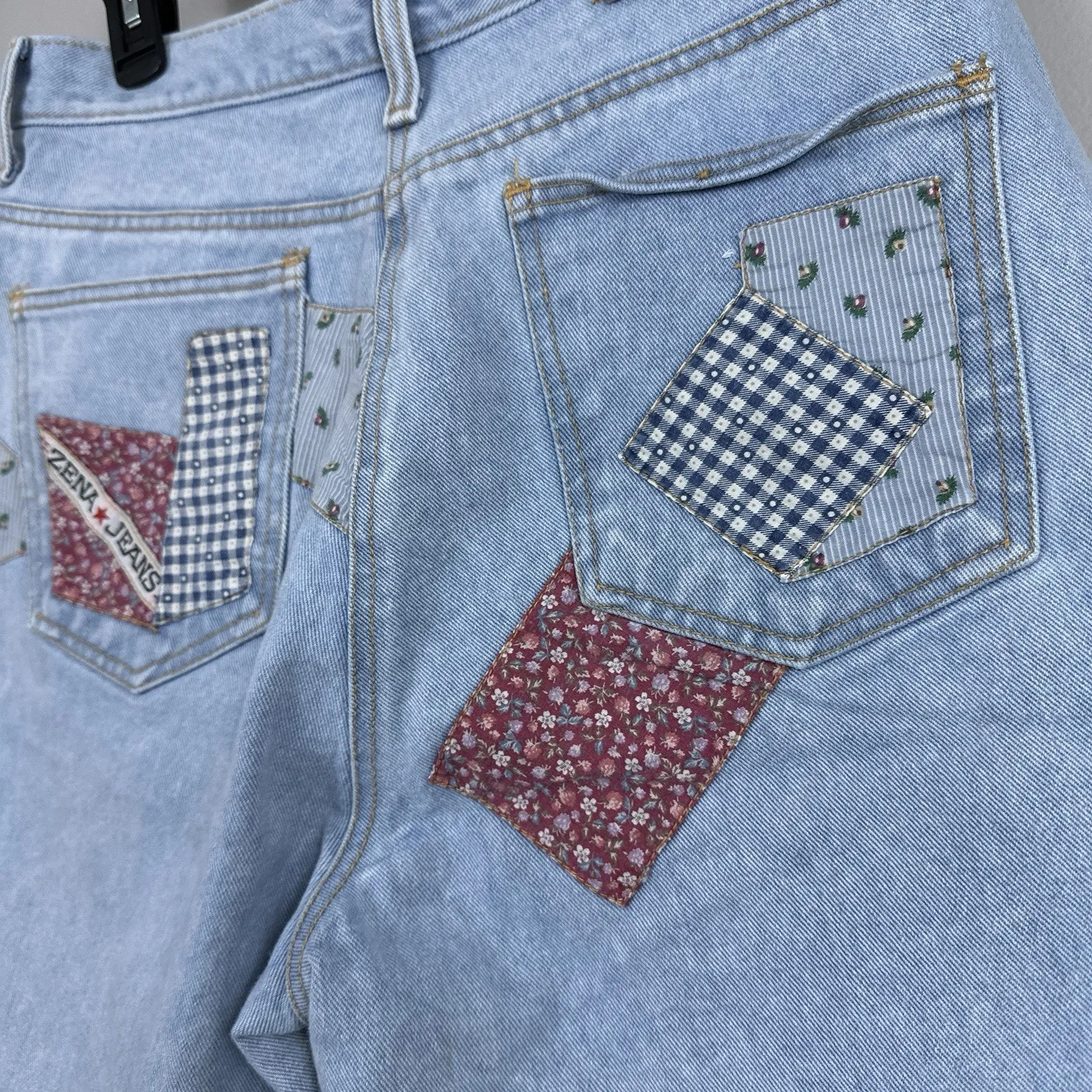 Vintage Zena Jean Shorts Women's Size 14 Denim Patchwork High Waist Mom Cotton Blue - Image 6