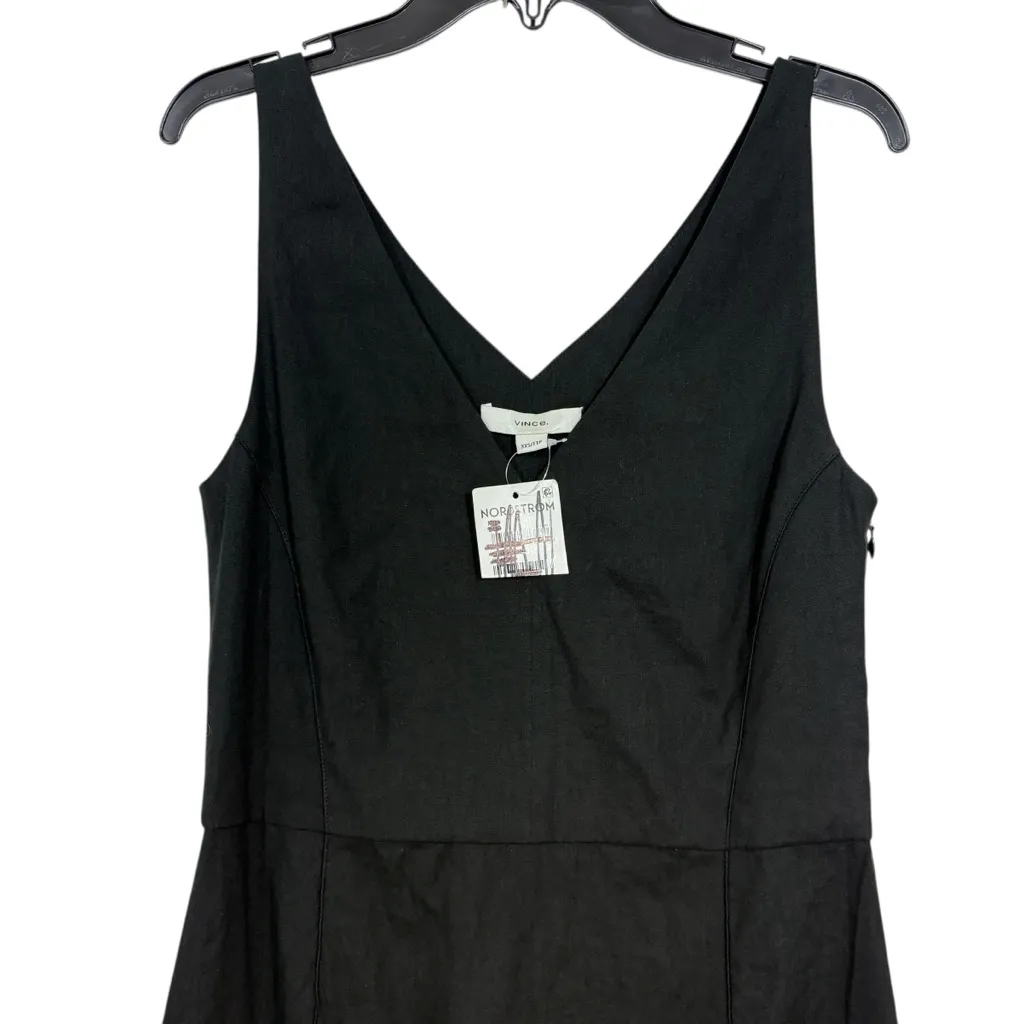 VINCE NWT $445 Relaxed V-Neck Pocketed Dress in Black XXS - Image 4