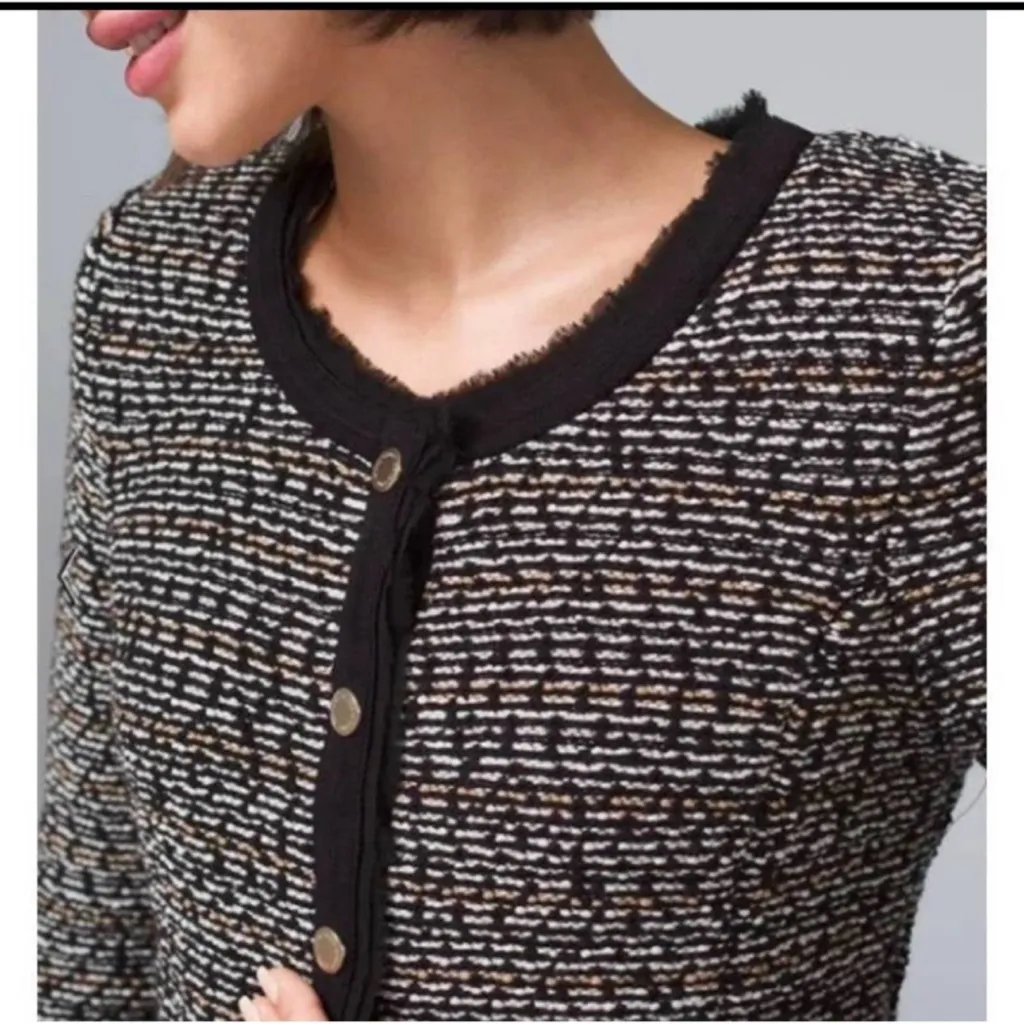 WHBM Women’s‎ S Crop Sweater Jacket Dark Coquette Tweed Black Ecru Goth Office - Image 2